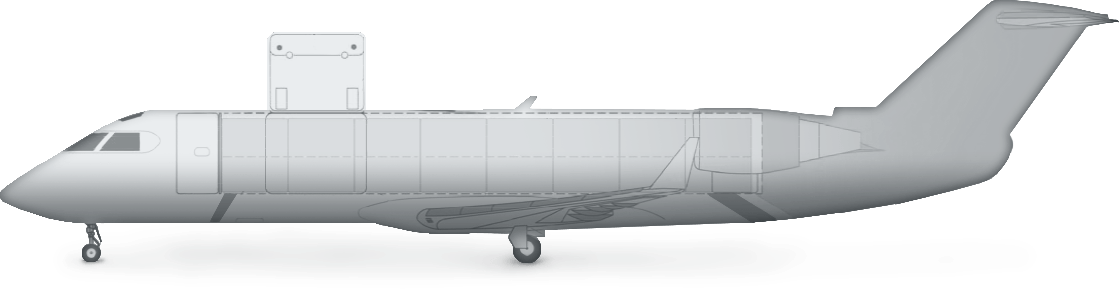 Un avion MHIRJ CRJ200 converti en cargo spécial avec vue latérale et spécifications